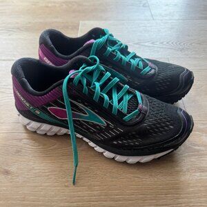Brooks Ghost 9 Women's Running Sneakers Shoes, Black/Purple/Teal Size 8, EUC!